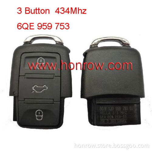 Remote control VW 3 Button remote key control Model Number is 6QE 959 753 434MHZ